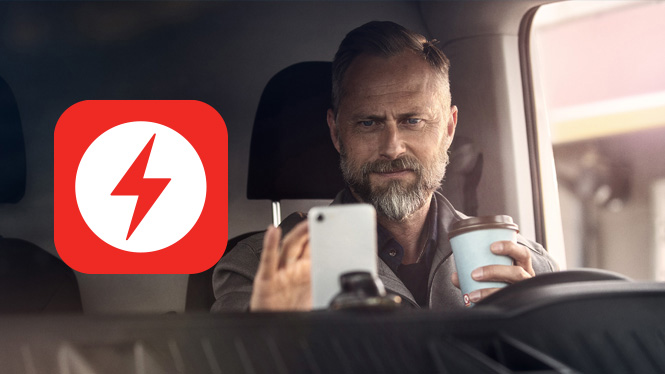 Man in car and EV app icon